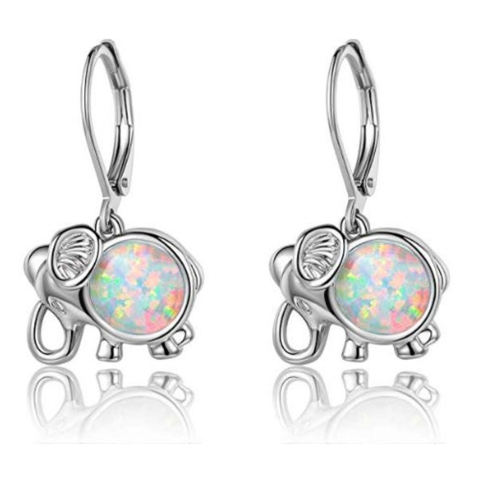 Dainty 18k wgp Opal  Elephant  earrings